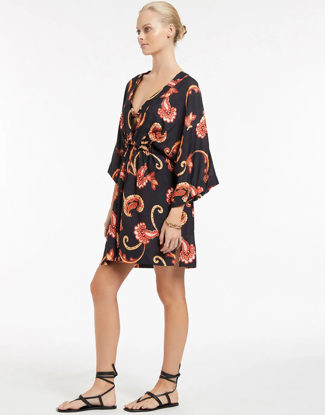 Silk Road Wide Sleeve Kaftan - Black