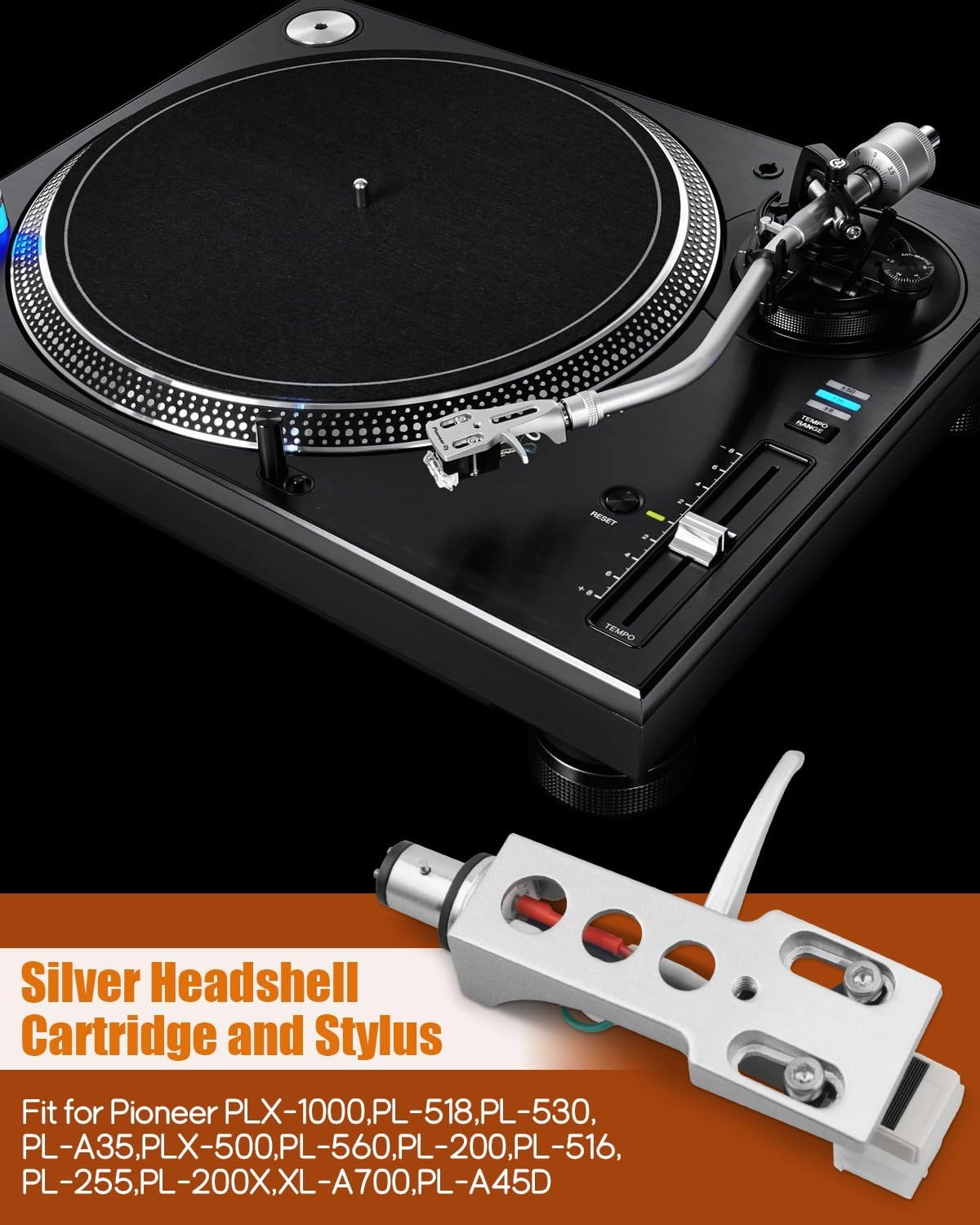 Silver Headshell, AT-3600L Magnetic Cartridge Stylus Fit for Pioneer PLX-1000 PL-518 PL-530 PL-A35 PLX-500 PL-560 PL-200 PL-516 PL-255 PL-200X XL-A700 PL-A45D