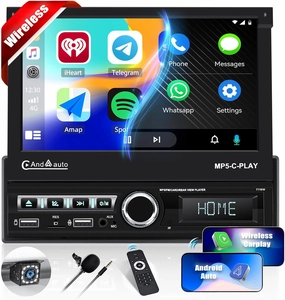 Single Din Touchscreen Car Stereo with Wireless Carplay&Android Auto,7 Inch Flip Out Screen Car Radio with Bluetooth FM Radio Mirror Link Car Audio with USB/TF/AUX-in SWC Backup Camera Microphone audio interface,USB interface,music recording input,