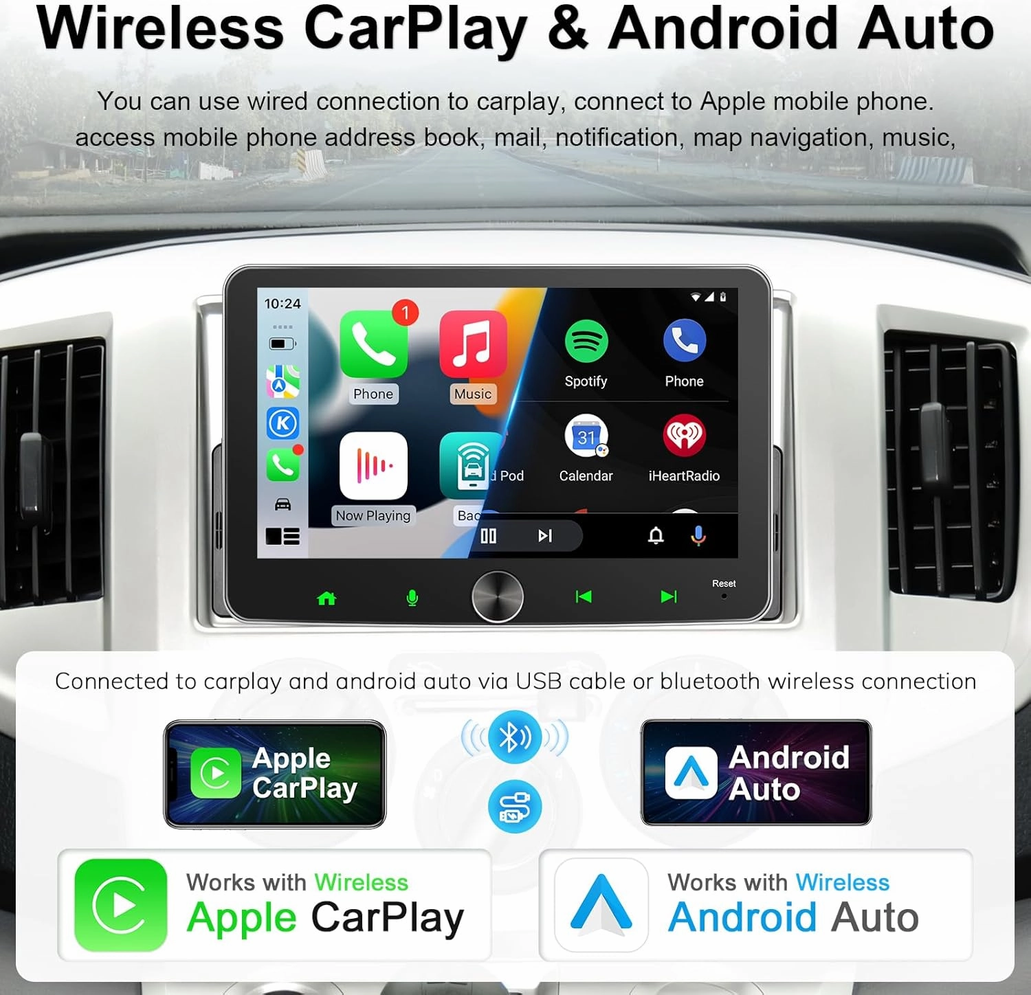 Single Din Touchscreen Radio: 7 Inch CarPlay Android Auto Radio Touch Screen Head Unit, 1 Din Car Stereo with Knob BT, in Dash GPS Navi, EQ, AM/FM, SWC, MIC, 2 32GB