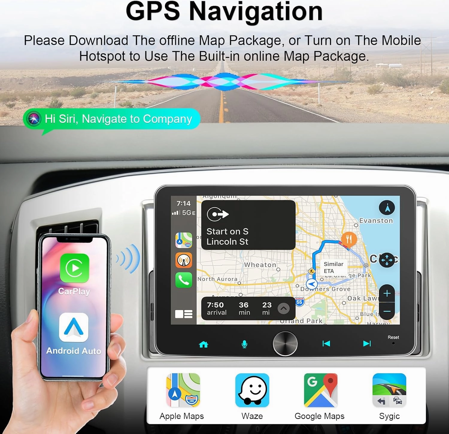 Single Din Touchscreen Radio: 7 Inch CarPlay Android Auto Radio Touch Screen Head Unit, 1 Din Car Stereo with Knob BT, in Dash GPS Navi, EQ, AM/FM, SWC, MIC, 2 32GB