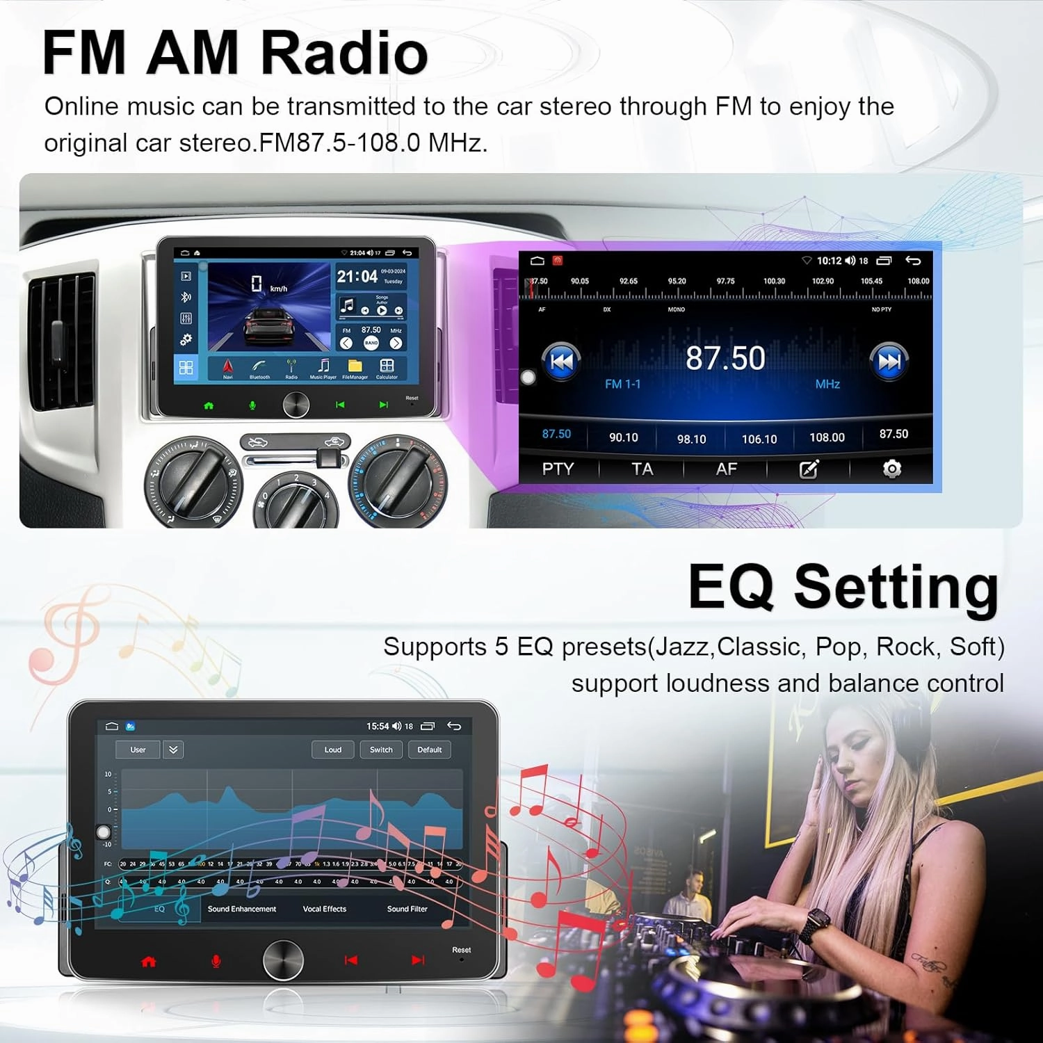 Single Din Touchscreen Radio: 7 Inch CarPlay Android Auto Radio Touch Screen Head Unit, 1 Din Car Stereo with Knob BT, in Dash GPS Navi, EQ, AM/FM, SWC, MIC, 2 32GB