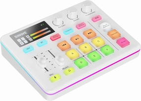 SINWE G1 Pro Gaming Audio Mixer: RGB Audio Interface with Bluetooth, XLR/48V Phantom Power, Fader & Mute Controls for Live Streaming,Podcasting, Gaming, PC/Console(White audio interface,USB interface,music recording input,