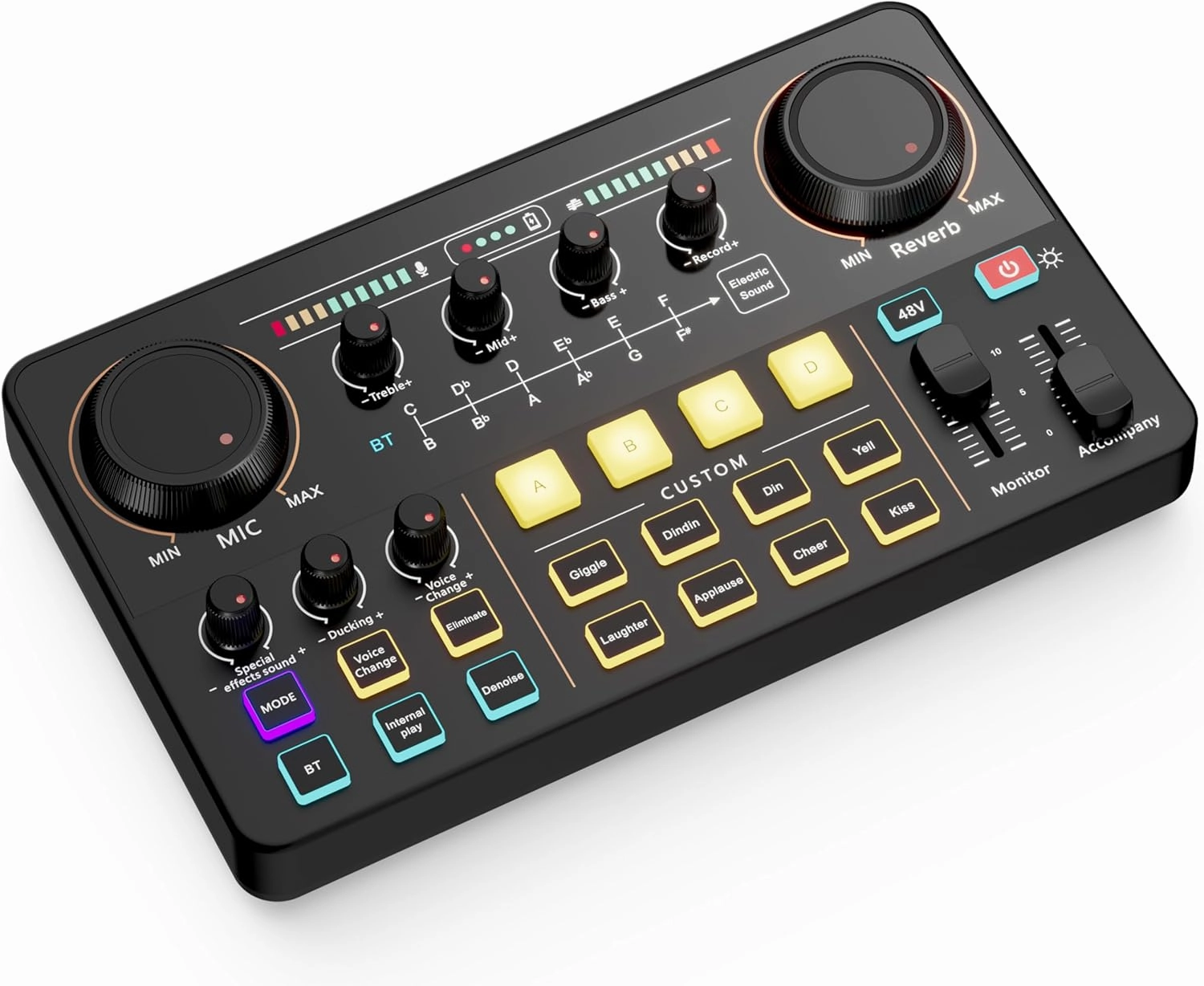 SINWE Streaming Audio Mixer,RGB audio Interface with Pro-preamp, 48V Phantom Power for Live Streaming, Individual Control, Voice Changer, 4 Customize sound pads for Podcast/Recording/Vocal/Game audio interface,USB interface,music recording input,