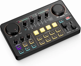 SINWE Streaming Audio Mixer,RGB audio Interface with Pro-preamp, 48V Phantom Power for Live Streaming, Individual Control, Voice Changer, 4 Customize sound pads for Podcast/Recording/Vocal/Game audio interface,USB interface,music recording input,