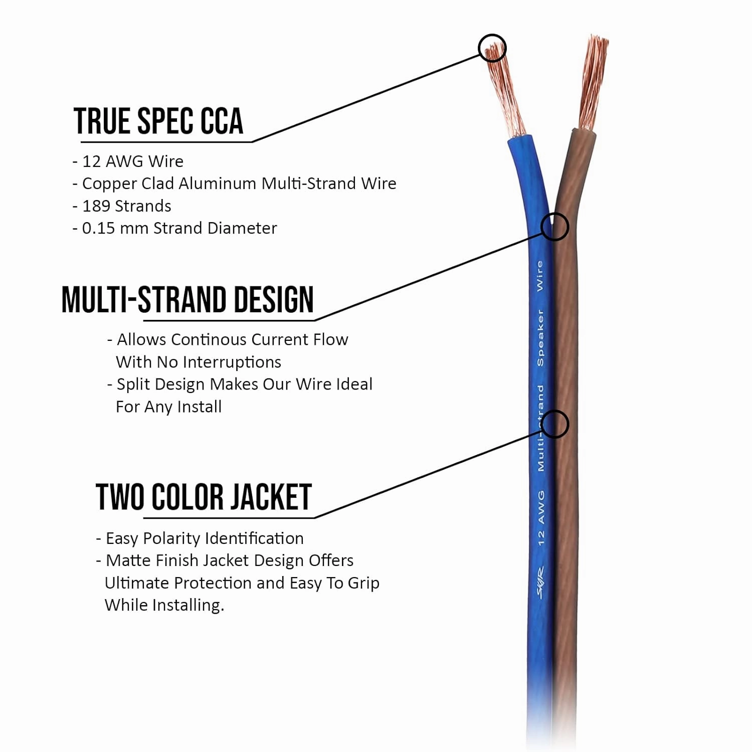 Skar Audio 12 Gauge AWG Audio Speaker Wire - 100 Feet (Blue/Brown)