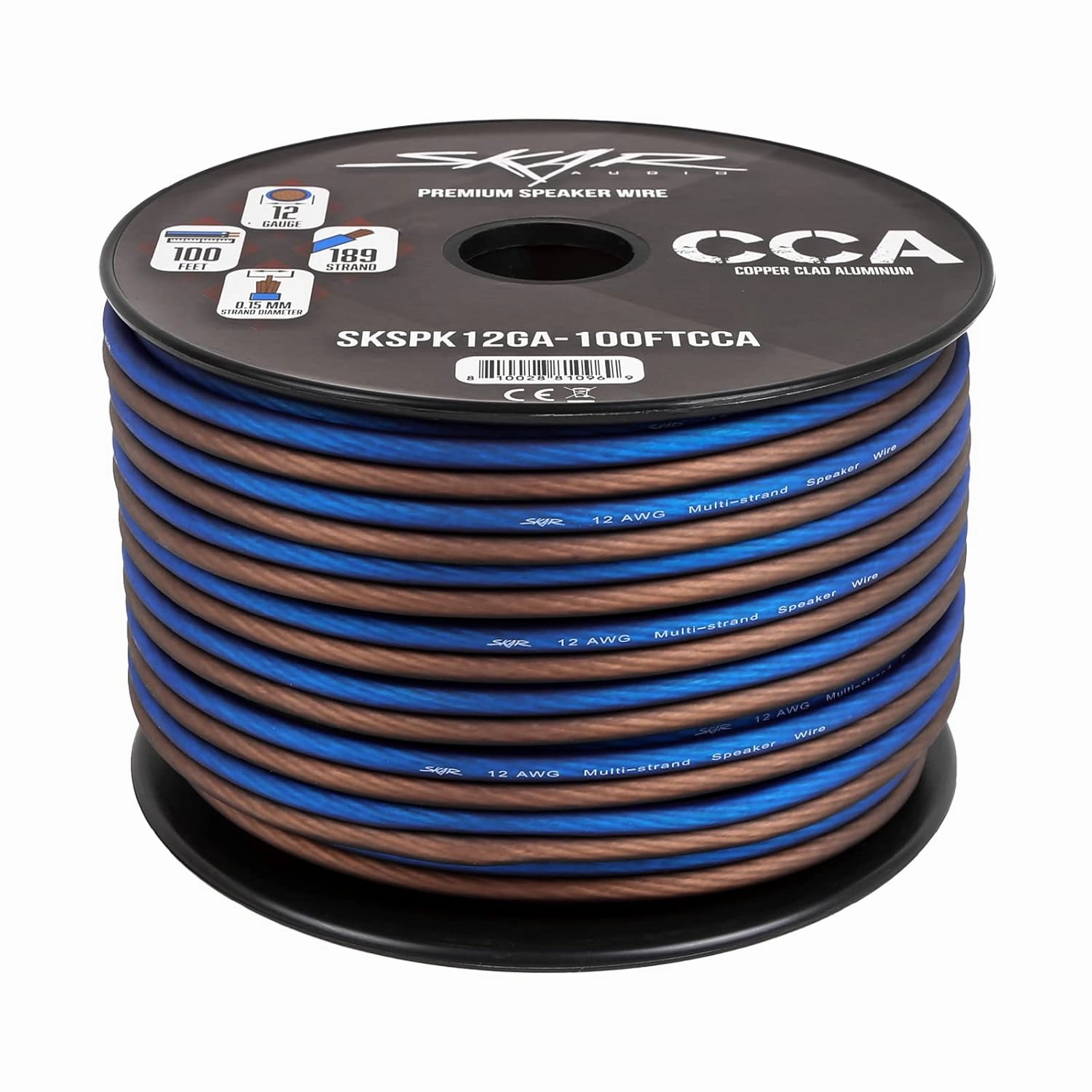 Skar Audio 12 Gauge AWG Audio Speaker Wire - 100 Feet (Blue/Brown)