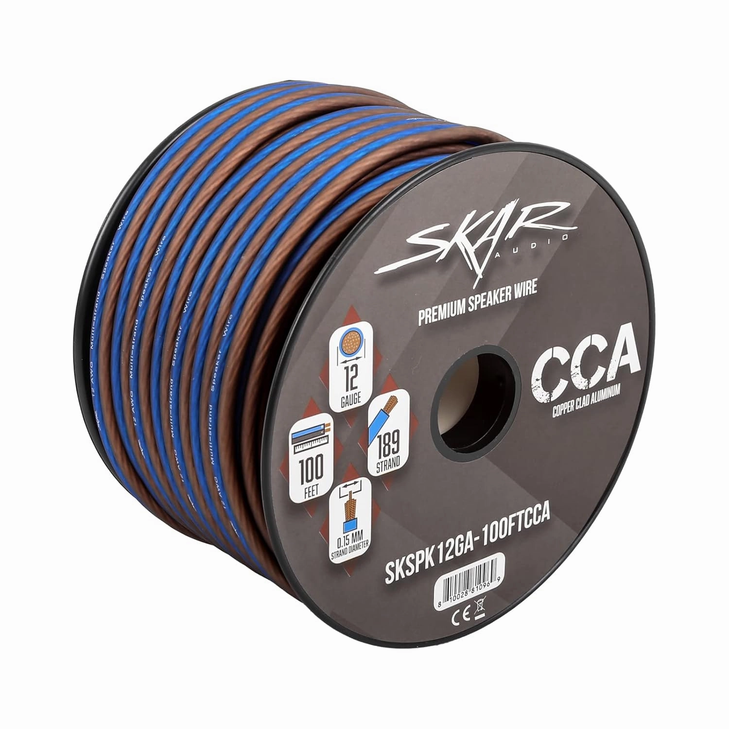 Skar Audio 12 Gauge AWG Audio Speaker Wire - 100 Feet (Blue/Brown)