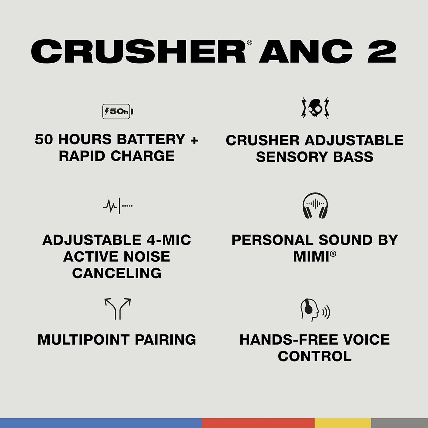 Skullcandy Crusher ANC 2 Wireless Over-Ear Bluetooth Headphones with Multi-Sensory Bass, Active Noise Cancelling, Up to 60 Hours Battery, Microphone for iPhone Android - Realtree Edge Colors White