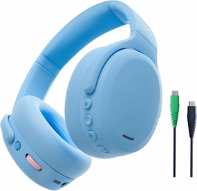 Skullcandy Crusher ANC 2 Wireless Over-Ear Bluetooth Headphones with Multi-Sensory Bass and Charging Cable, Active Noise Cancelling, Up to 60 Hours Battery, Microphone for iPhone Android - Preppy Blue noise cancelling headphones,ANC headphones,travel headp