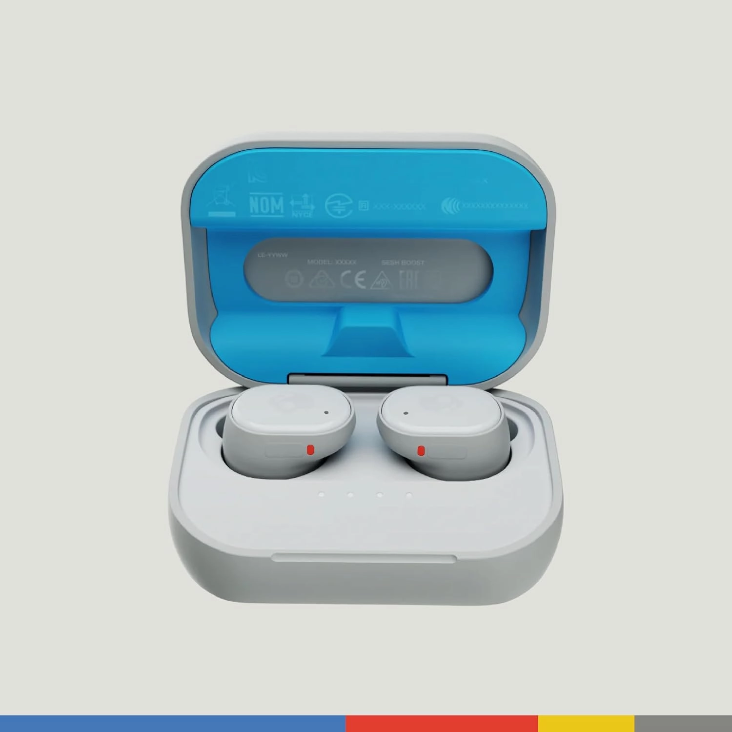 Skullcandy Grind Wireless Earbuds, Bluetooth Headphones, Up to 40 Hours Battery, Noise Isolating Fit, Microphone for iPhone Android, Customizable via Skull-iQ App - Light Grey/Blue