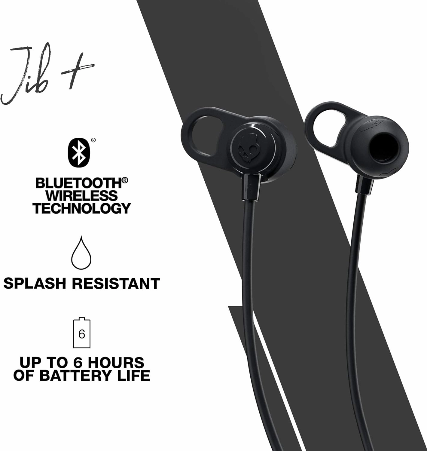Skullcandy Jib  Wireless Earbuds, Bluetooth Headphones, Up to 6 Hrs Battery, Noise Isolating Fit, Sweat Resistant, Built-In Microphone, iPhone Android, Ear Gel Sizes Included for Custom Fit - Black