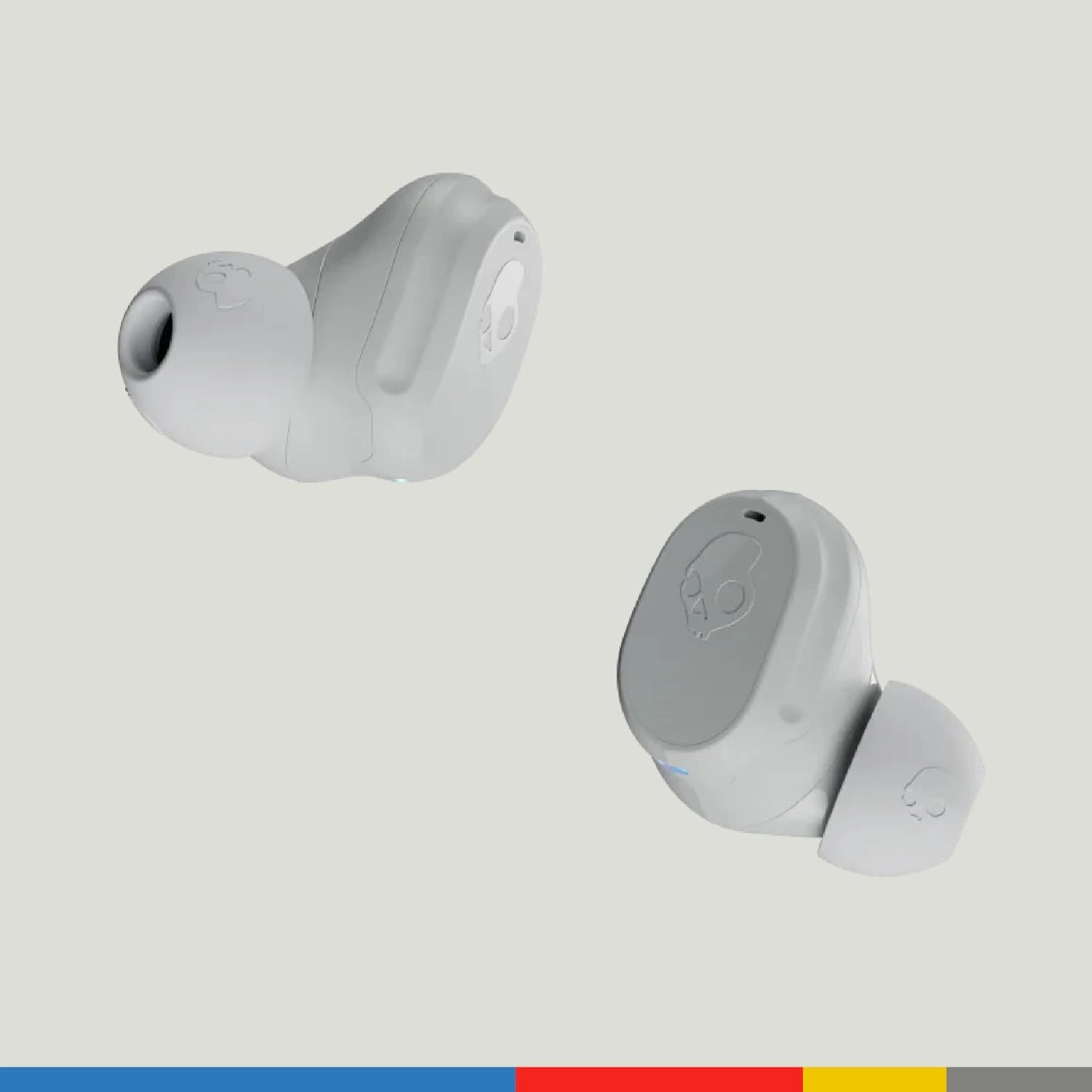 Skullcandy Mod Wireless Earbuds, Bluetooth Headphones, Up to 32 Hours Battery, Noise Isolating Fit, Sweat and Water Resistant, Microphone for iPhone Android - Light Grey/Blue