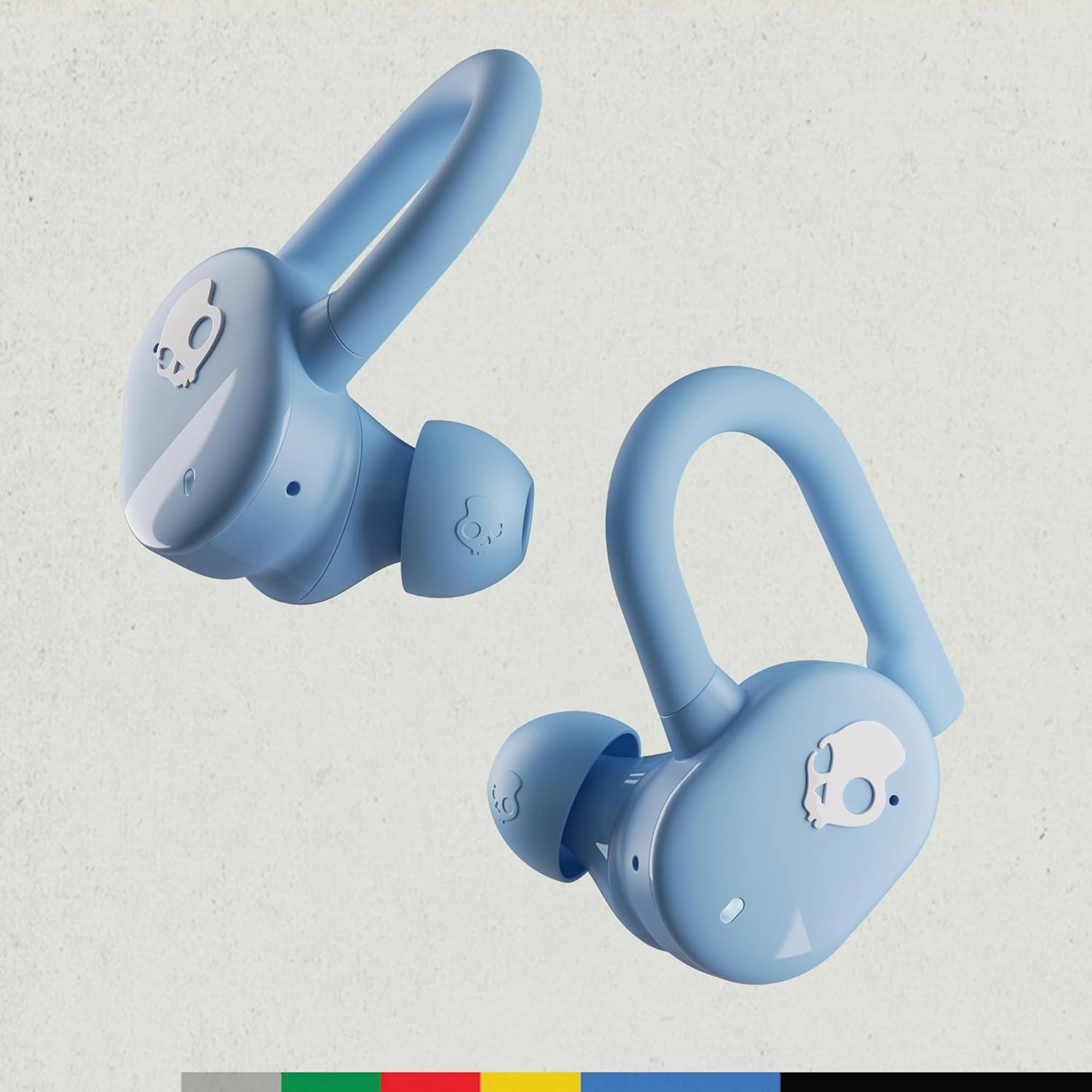 Skullcandy Push Play Active Wireless Earbuds, Bluetooth Headphones, Noise Isolating, 34 Hrs Battery, Secure-Fit Over-Ear Hanger, Sweat Water Resistant, Microphone for iPhone Android - Preppy Blue