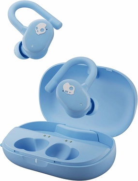 Skullcandy Push Play Active Wireless Earbuds, Bluetooth Headphones, Noise Isolating, 34 Hrs Battery, Secure-Fit Over-Ear Hanger, Sweat Water Resistant, Microphone for iPhone Android - Preppy Blue wireless earbuds,Bluetooth earphones,true wireless stereo,