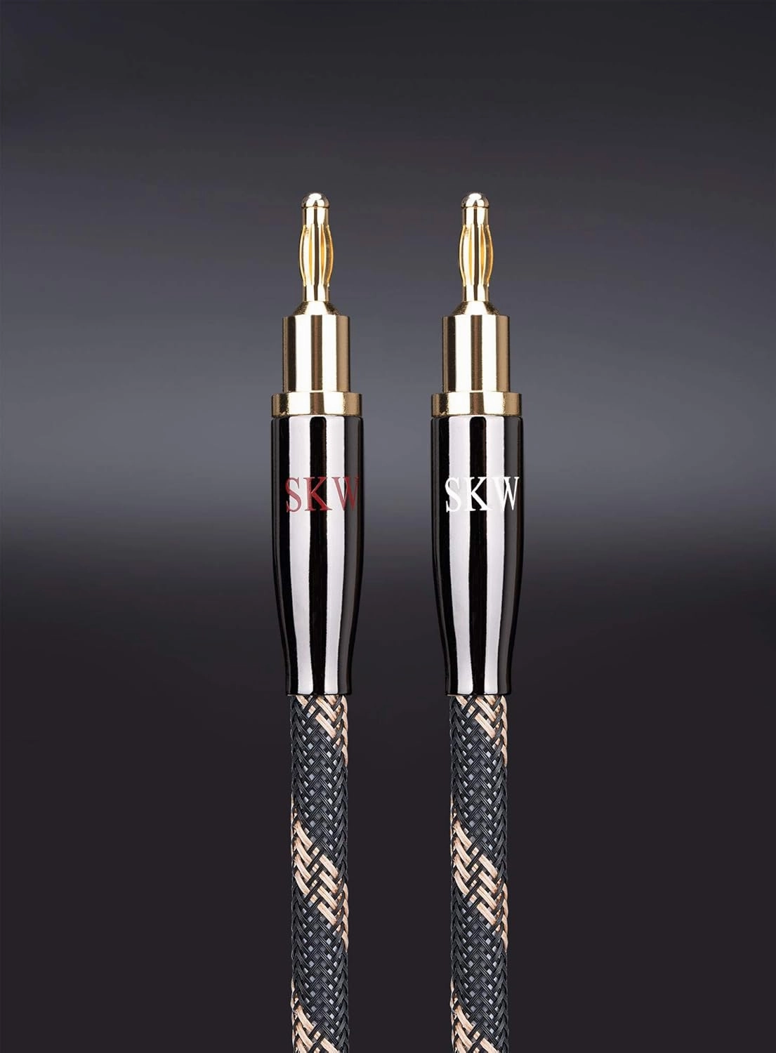 SKW A Pair Audiophile Speaker Cable,Convertible Banana Spade Gold Plated Connector,Nylon Braid,HiFi Quality Cable(8.2ft/2.5M,2 Cables for 2 Speakers)