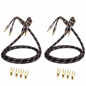 SKW A Pair Audiophile Speaker Cable,Convertible Banana Spade Gold Plated Connector,Nylon Braid,HiFi Quality Cable(8.2ft/2.5M,2 Cables for 2 Speakers) speaker cable,audio wire,hi-fi speaker cord,