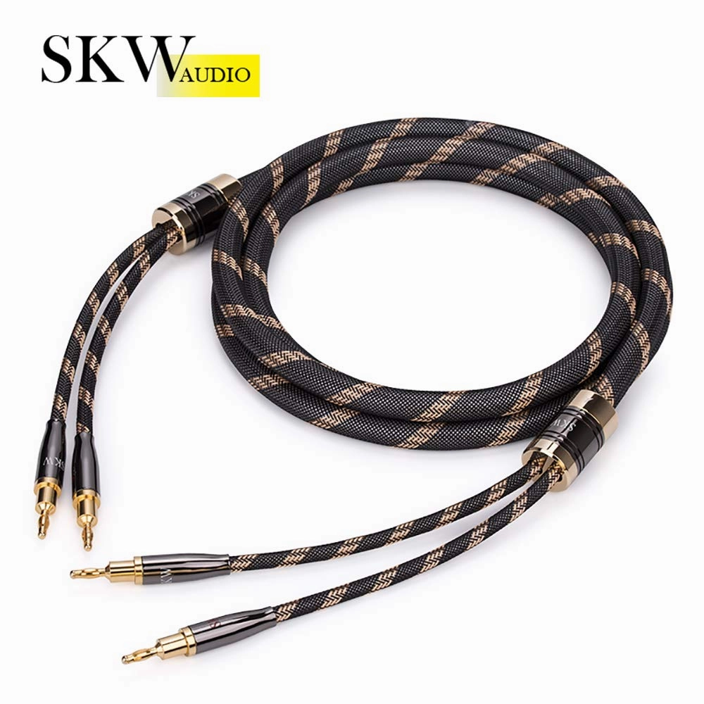 SKW A Pair Audiophile Speaker Cable,Convertible Banana Spade Gold Plated Connector,Nylon Braid,HiFi Quality Cable(8.2ft/2.5M,2 Cables for 2 Speakers)