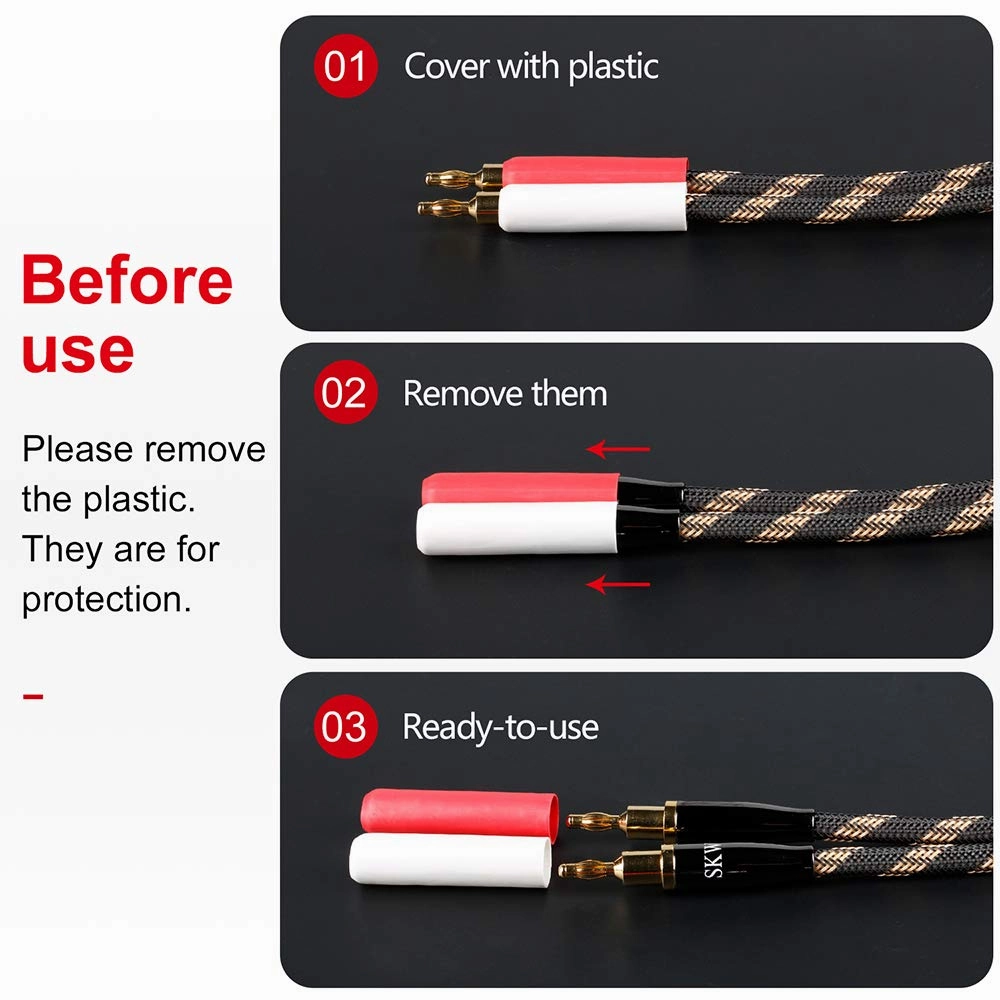 SKW A Pair Audiophile Speaker Cable,Convertible Banana Spade Gold Plated Connector,Nylon Braid,HiFi Quality Cable(8.2ft/2.5M,2 Cables for 2 Speakers)