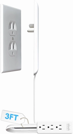 Sleek Socket Original & Patented Ultra-Thin Outlet Concealer with Cord Concealer Kit, Flat Extension Cord with Multi Outlets Power Strip, Ideal for Home Improvement, Hide Bulky and Messy Cords power cord,hi-fi power cable,AC power lead,