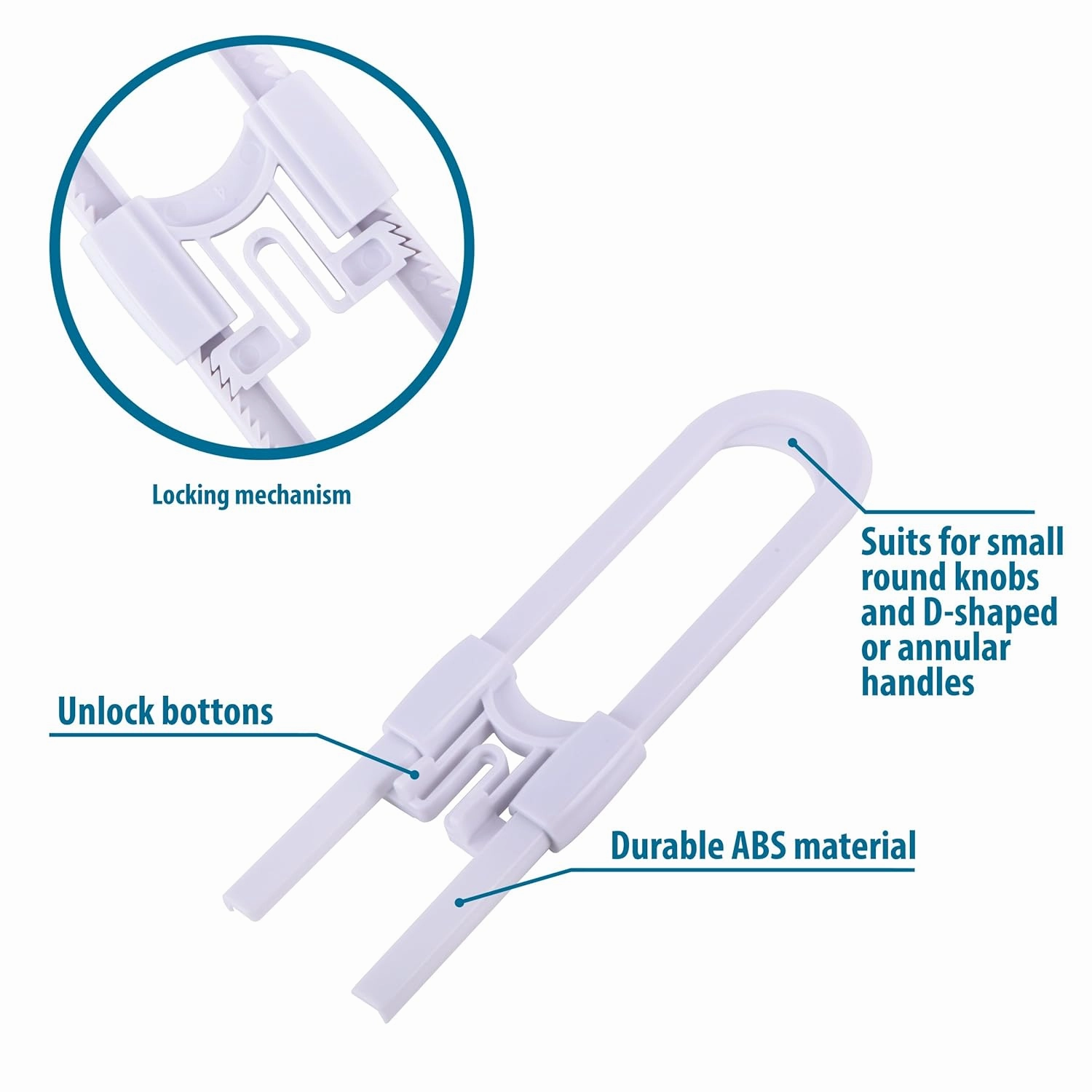 Sliding Cabinet Locks Baby Proofing  Adjustable Child Safety Latches for Knobs & Handles  10 Pack  No Adhesive Drilling or Tools - White