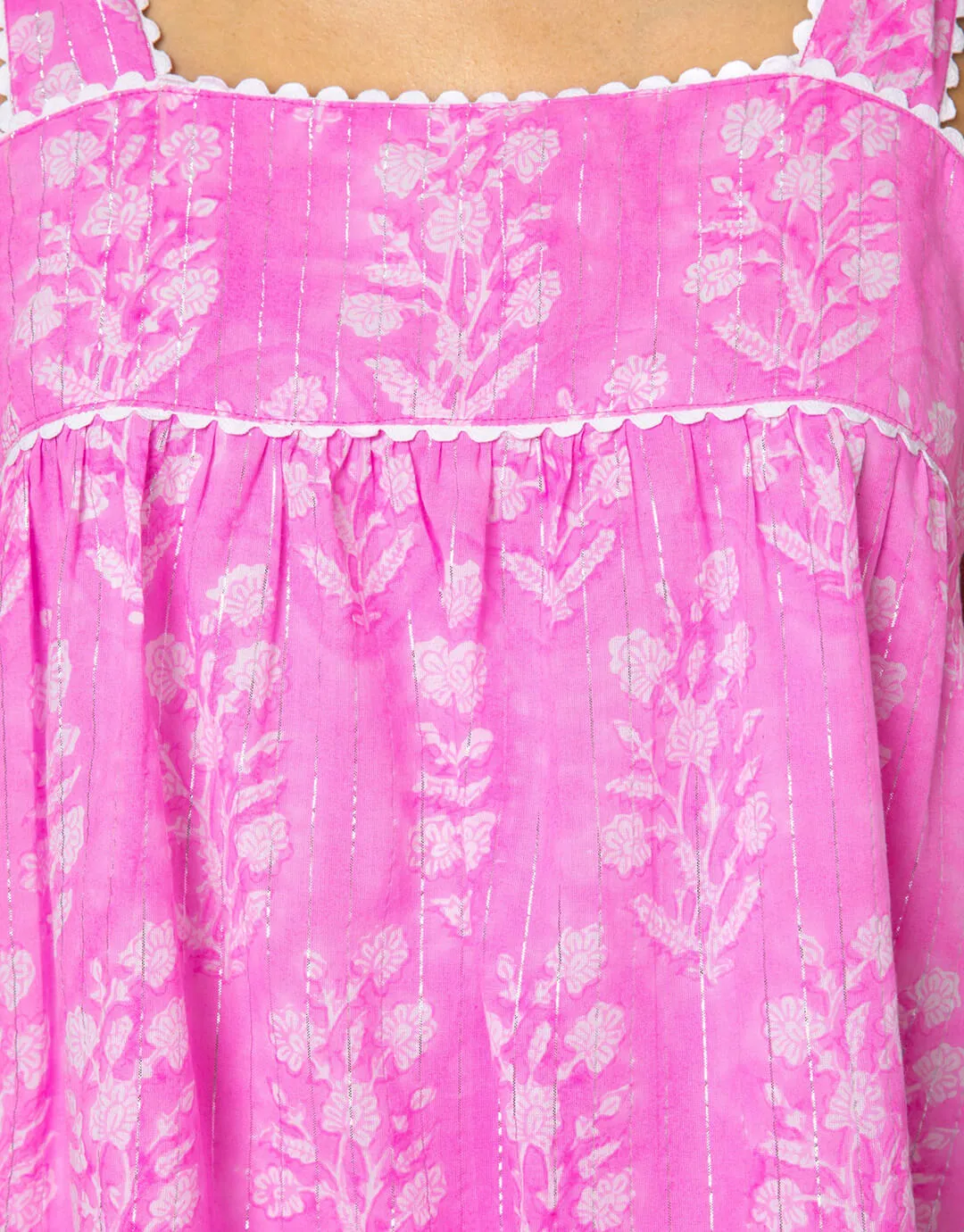 Small Flower Block Print Tie Shoulder Top - Orchid