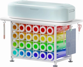 Small Craft Organizers and Storage Compatible with Cricut Machines Craft Table Storage with 24 Vinyl Roll Holders, Crafting Cabinet Workstation Tool Holder for Craft Room Home Office vinyl storage,record holder,LP organizer,