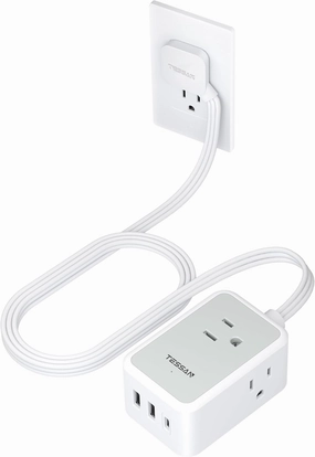 Small Flat Plug Power Strip, TESSAN Ultra Thin Extension Cord with 3 USB Wall Charger (1 USB C), 3 Outlets Mini Charging Station, 5 ft Slim Plug for Cruise Travel Office School Dorm Room Essentials power cord,hi-fi power cable,AC power lead,