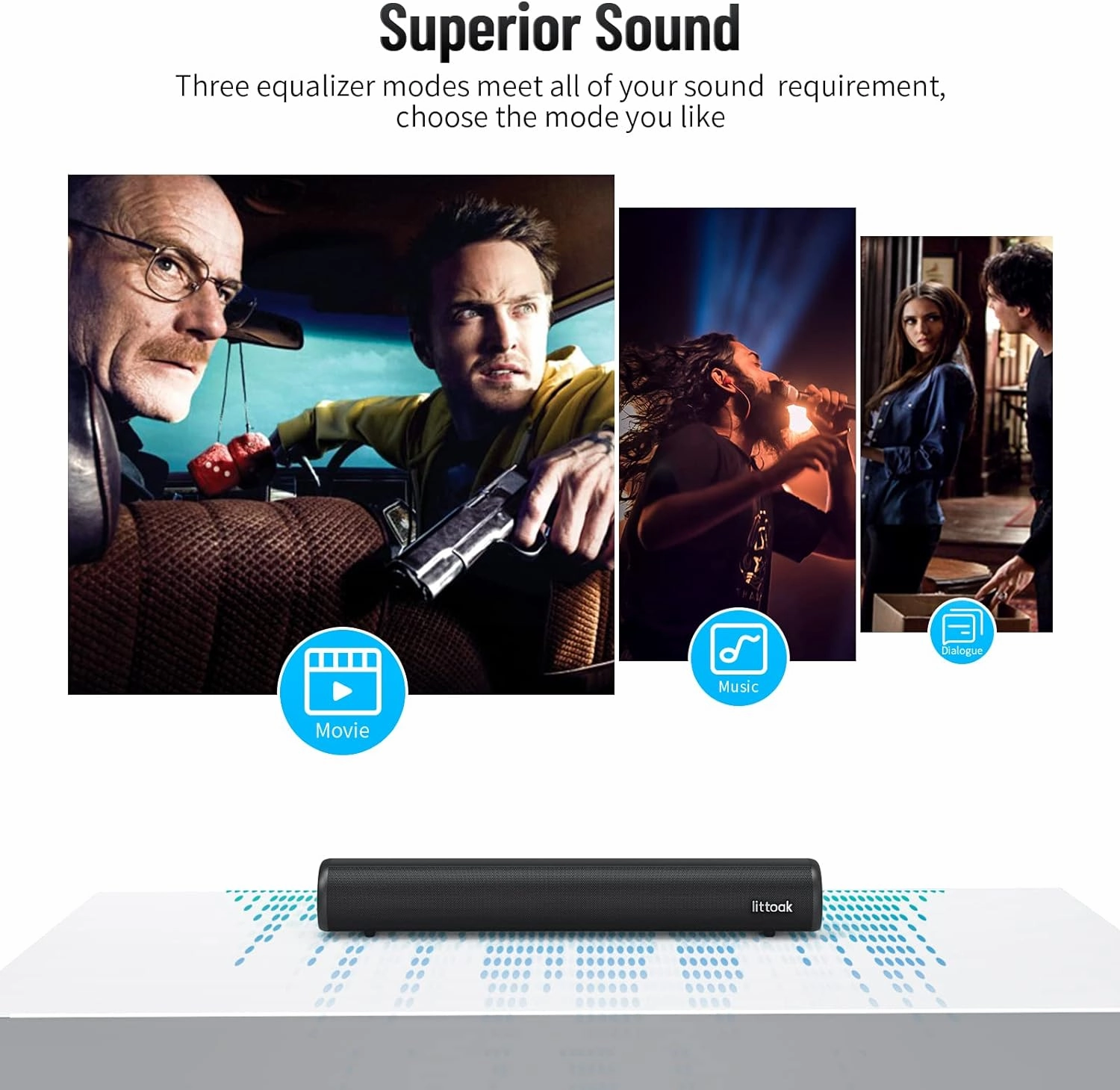 Small Sound Bar for TV, Soundbar with Bluetooth 5.0/HDMI/Optical/USB/AUX/Coax Connection, 50 Watt 16 Inch Soundbars for Home Theater, Wall Mountable (SE04)