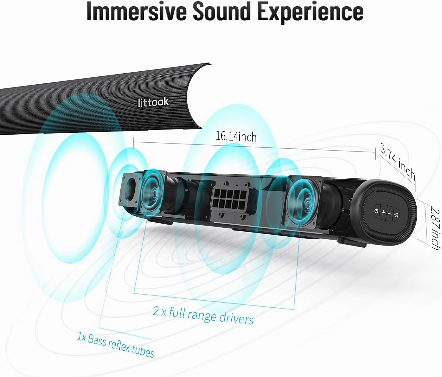 Small Sound Bar for TV, Soundbar with Bluetooth 5.0/HDMI/Optical/USB/AUX/Coax Connection, 50 Watt 16 Inch Soundbars for Home Theater, Wall Mountable (SE04)