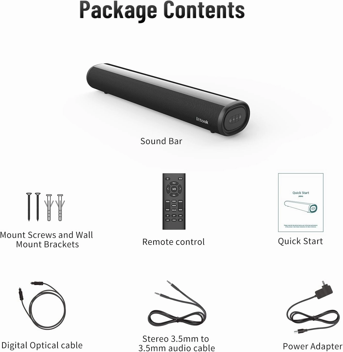 Small Sound Bar for TV, Soundbar with Bluetooth 5.0/HDMI/Optical/USB/AUX/Coax Connection, 50 Watt 16 Inch Soundbars for Home Theater, Wall Mountable (SE04)