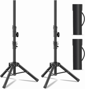 Small Speaker Stands 2 Pack, 24-50 Inch Height Adjustable Speaker Tripod Stand Pair, Lightweight 35mm Compatible Insert, Support 55 LB with 2 Storage Bags speaker stands,monitor stands,floor speaker holders,