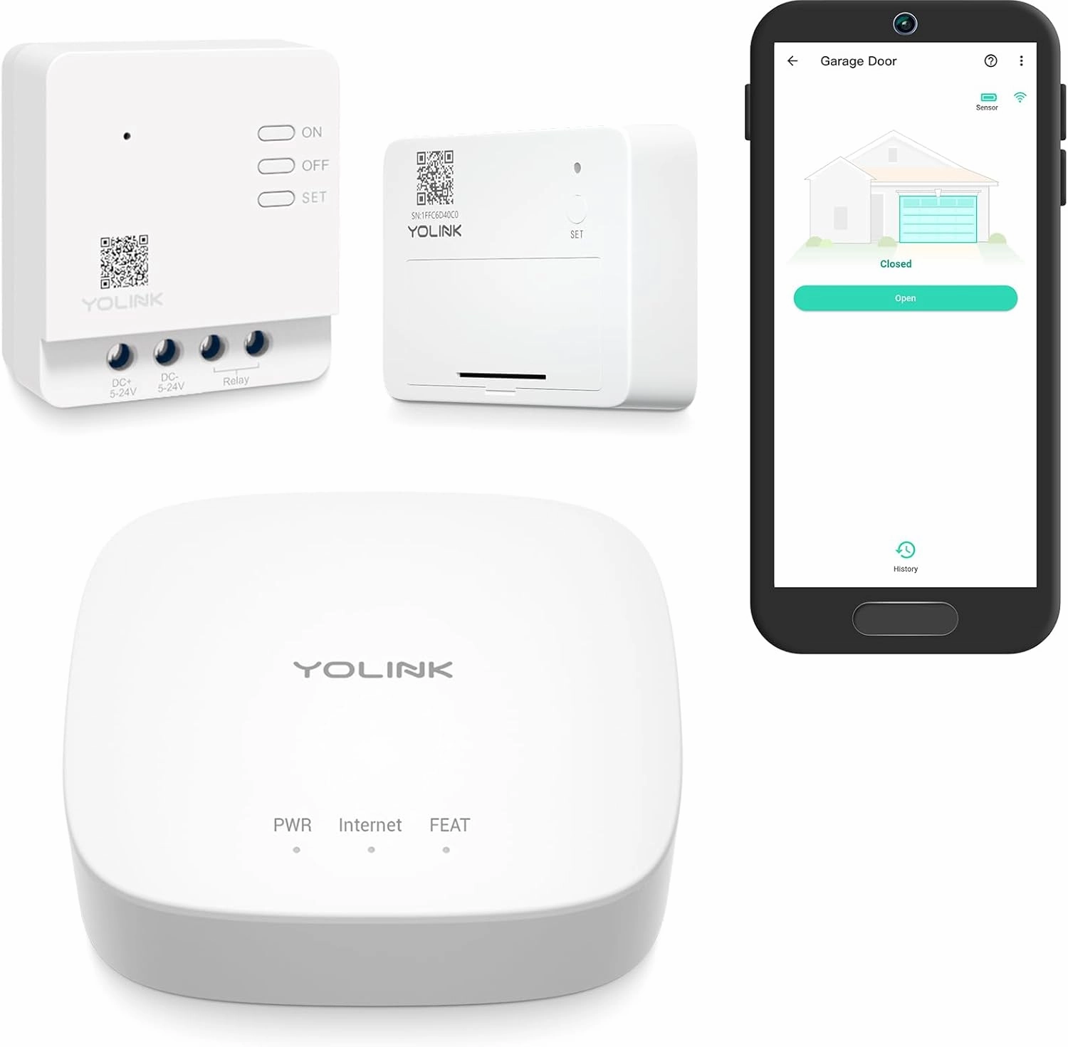 Smart Garage Door Kit with YoLink Hub - YoLink 1/4 Mile World's Longest Range Garage Door Controller and Wireless Sensor Compatible with Alexa IFTTT smart audio hub,voice control speaker,Alexa compatible audio,