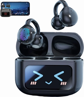 Smart Touchscreen Bluetooth Earbuds, M100 Clip on Ear Headphones,Open Ear Earbuds with LCD Full Color Smart Screen Touch Wireless Bluetooth, C-Shaped Bridge Waterproof Headphones(Black) wireless audio bridge,Bluetooth transmitter,WiFi audio link,