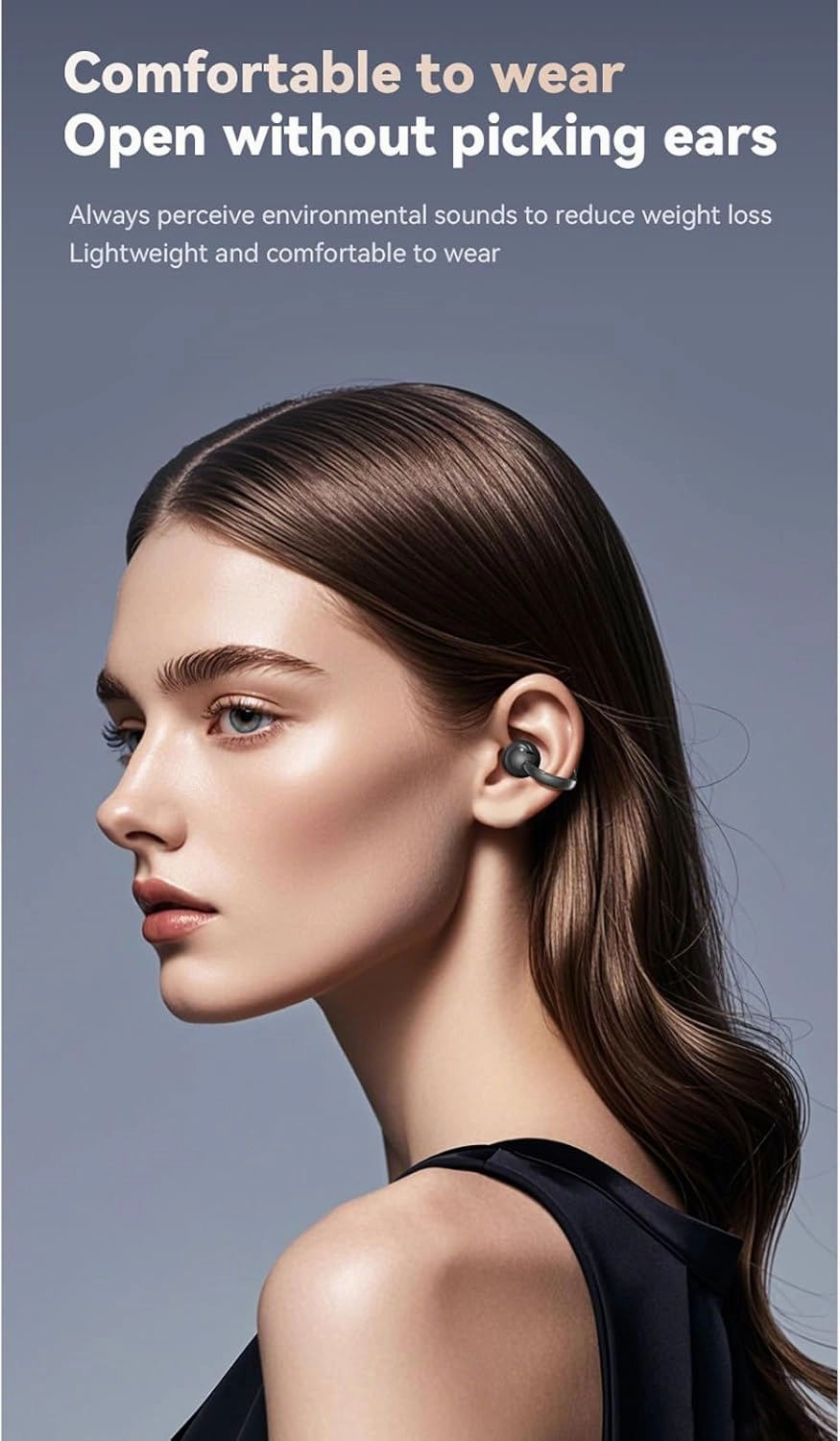 Smart Touchscreen Bluetooth Earbuds, M100 Clip on Ear Headphones,Open Ear Earbuds with LCD Full Color Smart Screen Touch Wireless Bluetooth, C-Shaped Bridge Waterproof Headphones(Black)