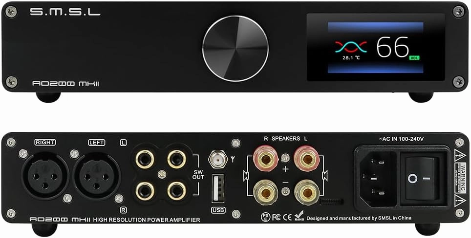 SMSL AO200MKII HiFi Power Amplifier MA5332MS Chip 160W x 160W Class D Amp USB/RCA/XLR Input Stereo Amps 2.1 Channel Digital Audio Amplifiers for Desktop Bookself Home Subwoofer/Passive Speaker integrated amplifier,stereo receiver,hi-fi amp combo,