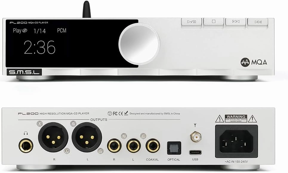 SMSL PL200 HiFi CD Player, Audio MQA-CD Player, AK4499EX Chip DSD512 32Bit/768kHz, USB/CD Player to XLR Balanced RCA R/L Coaxial Optical 6.35mm Headphone Output, Fully Balanced Headphone Amplifier balanced output player,audiophile player,hi-res digital pla