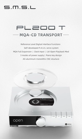 SMSL PL200T CD Player MQA-CD Transport Clock Input Output P.A.S.S. System Optical coaxial AES I2S Output balanced output player,audiophile player,hi-res digital player,