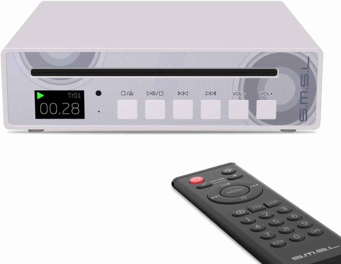 SMSL VMV PL100 Hi-res Audio CD Players, CS43131 Chip Headphone Amplifier RCA/Optical/Coaxial Raw Digital/3.5mm Headphone Output Desktop CD Transport with Remote Control, Silver hi-res portable player,digital audio player,DAP lossless,