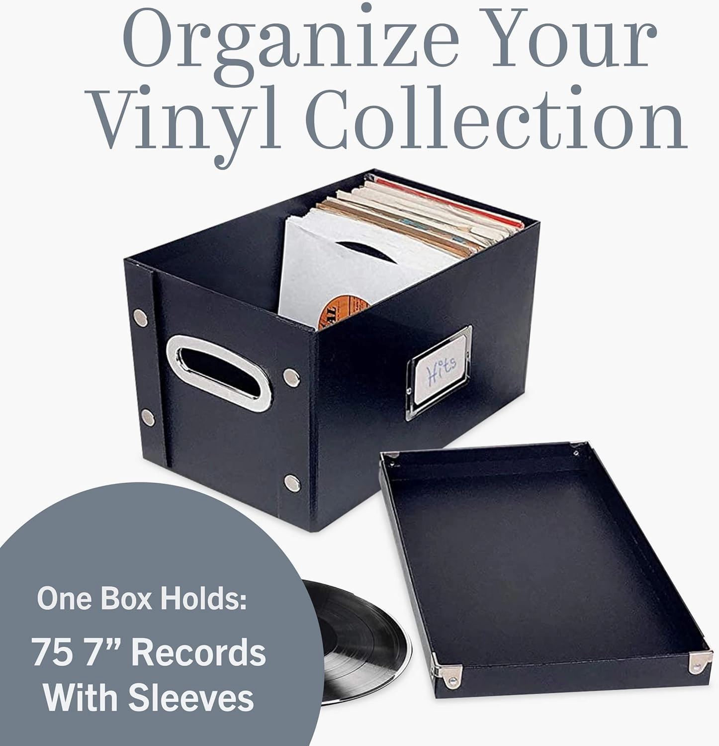 Snap-N-Store Vinyl 45 Record Box, for 45 RPM Vinyl Storage, 8.25 x 7.5 x 14.5 Inches, Black, SNS02079, 7 inch- 1 pack