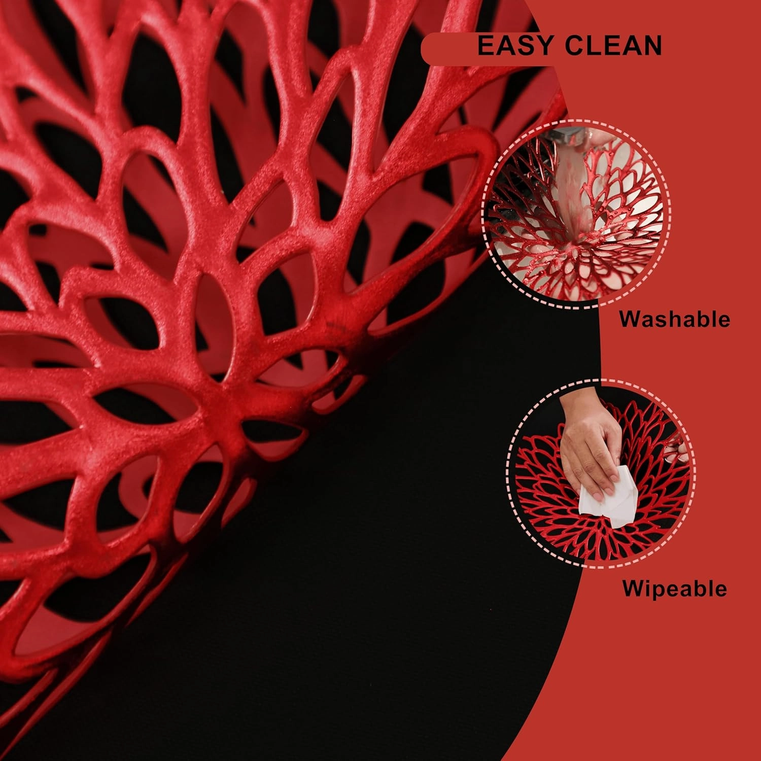 Snowkingdom Red Placemats Pressed Vinyl Metallic Shiny Floral Dinning Mats Round Leaf Table Decoration for Mother's Day Valentine Weddings Mother's Day Christmas Holiday Celebrations Set of 18
