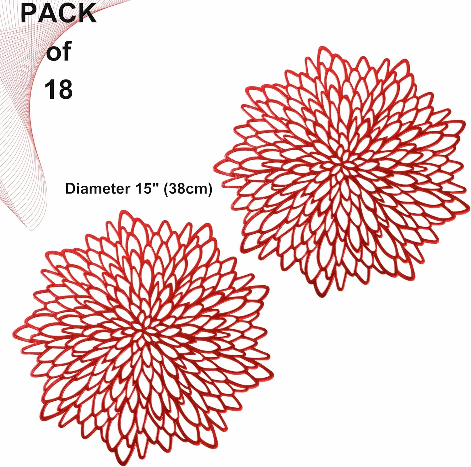 Snowkingdom Red Placemats Pressed Vinyl Metallic Shiny Floral Dinning Mats Round Leaf Table Decoration for Mother's Day Valentine Weddings Mother's Day Christmas Holiday Celebrations Set of 18