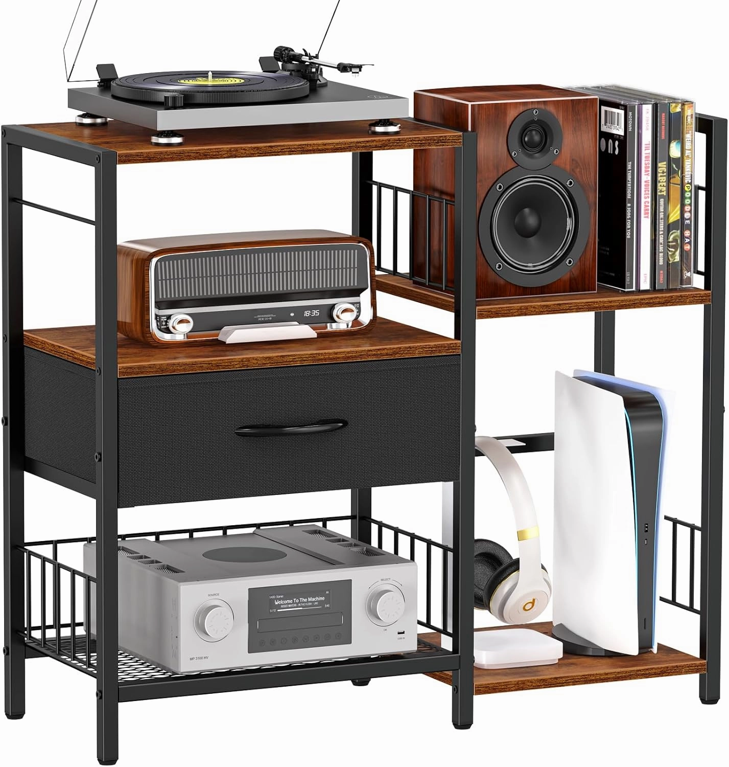 Snughome AV Media Stand, Record Player Stand with Vinyl Storage Holds up to 280  Albums, Audio Video Rack Album Storage Shelves for Vinyl, Turntable Stand Record Holder Media Console Stereo Cabinet vinyl storage,record holder,LP organizer,