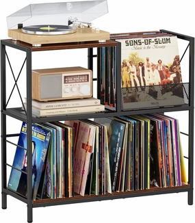 Snughome Large Vinyl Record Player Stand, Holds Up to 300 Albums, Wooden Record Display Table with 3 Adjustable Divider for Turntable Stand, Large Record Player Table Vinyl Album Storage vinyl storage,record holder,LP organizer,