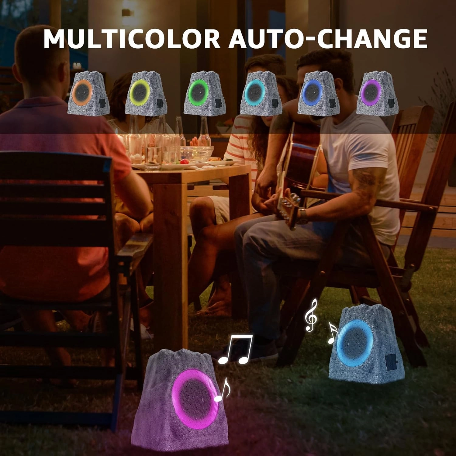 Solar Rock Speakers Outdoor Water-Resistant 2-Pack Solar Powered Rock Speaker with Lights RGB and TWS Pair for Patio Outside Garden BBQ Deck