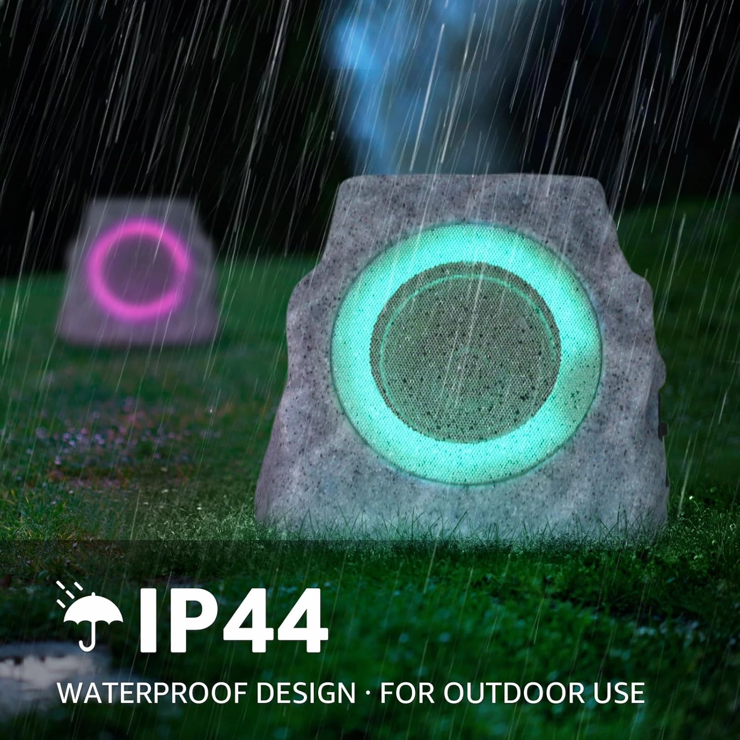 Solar Rock Speakers Outdoor Water-Resistant 2-Pack Solar Powered Rock Speaker with Lights RGB and TWS Pair for Patio Outside Garden BBQ Deck