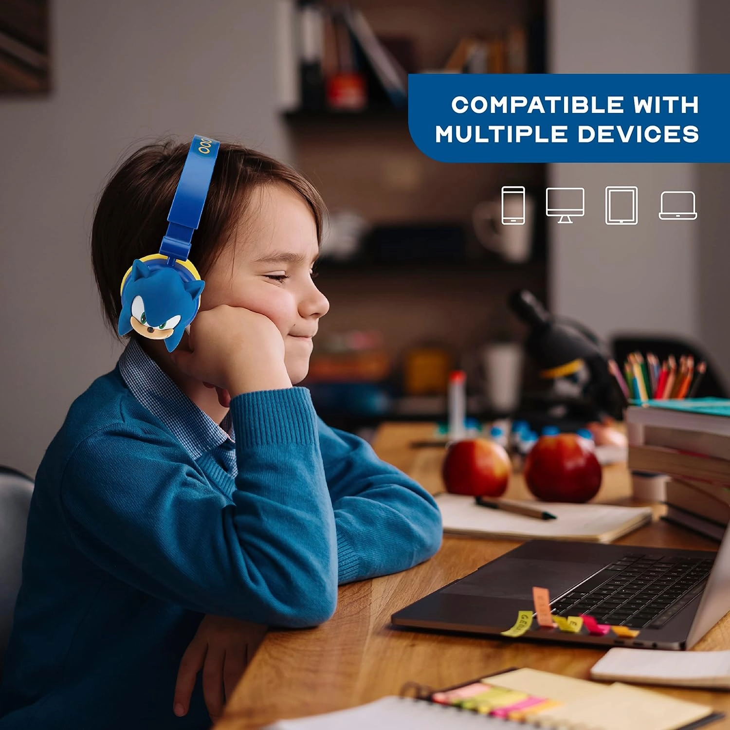 Sonic The Hedgehog Over-Ear Headphones for Kids - Adjustable Headband, Stereo Sound, Tangle-Free Cable, Volume Control, and 3.5mm Jack - Perfect for School, Home, and Travel