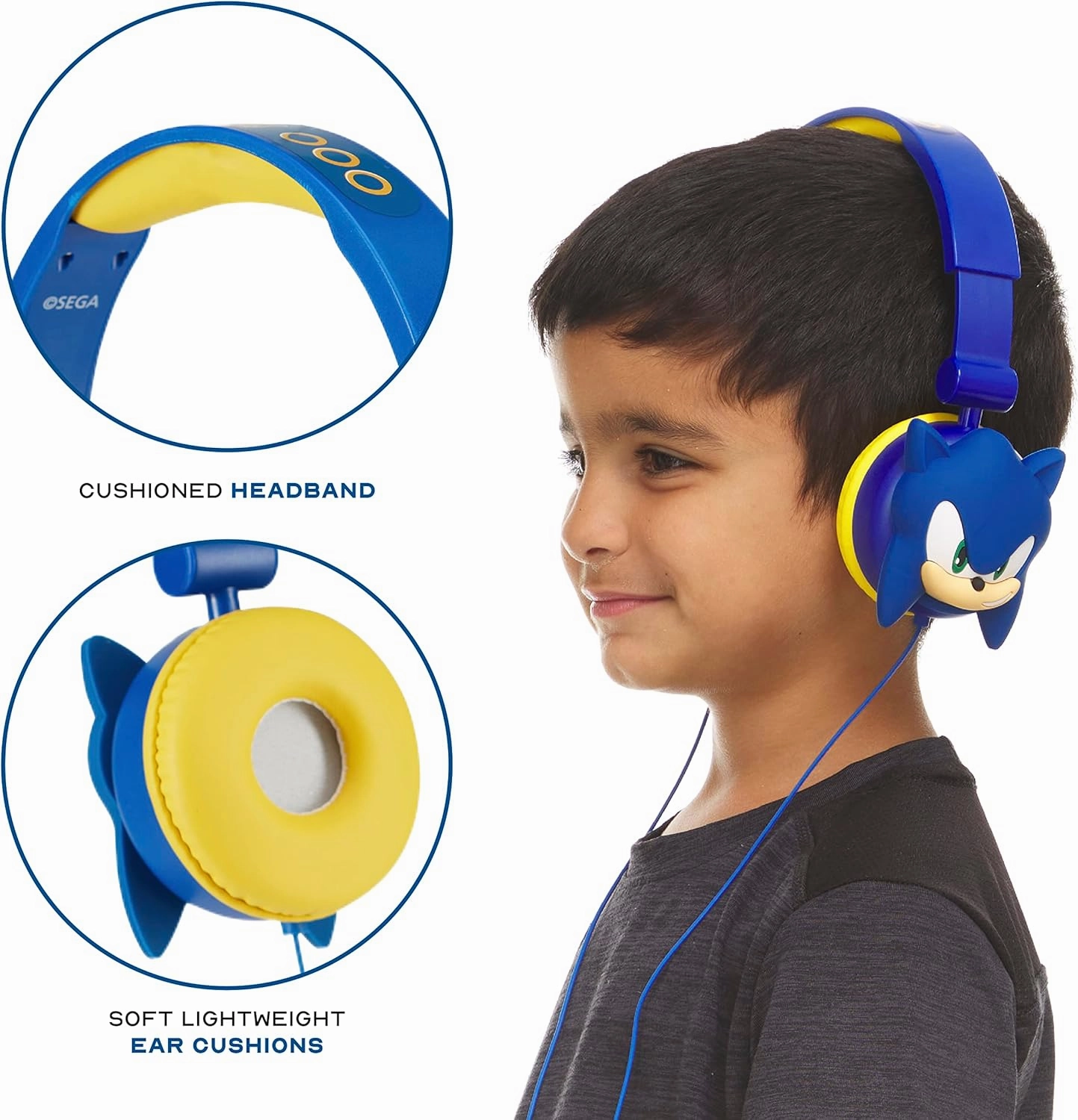 Sonic The Hedgehog Over-Ear Headphones for Kids - Adjustable Headband, Stereo Sound, Tangle-Free Cable, Volume Control, and 3.5mm Jack - Perfect for School, Home, and Travel
