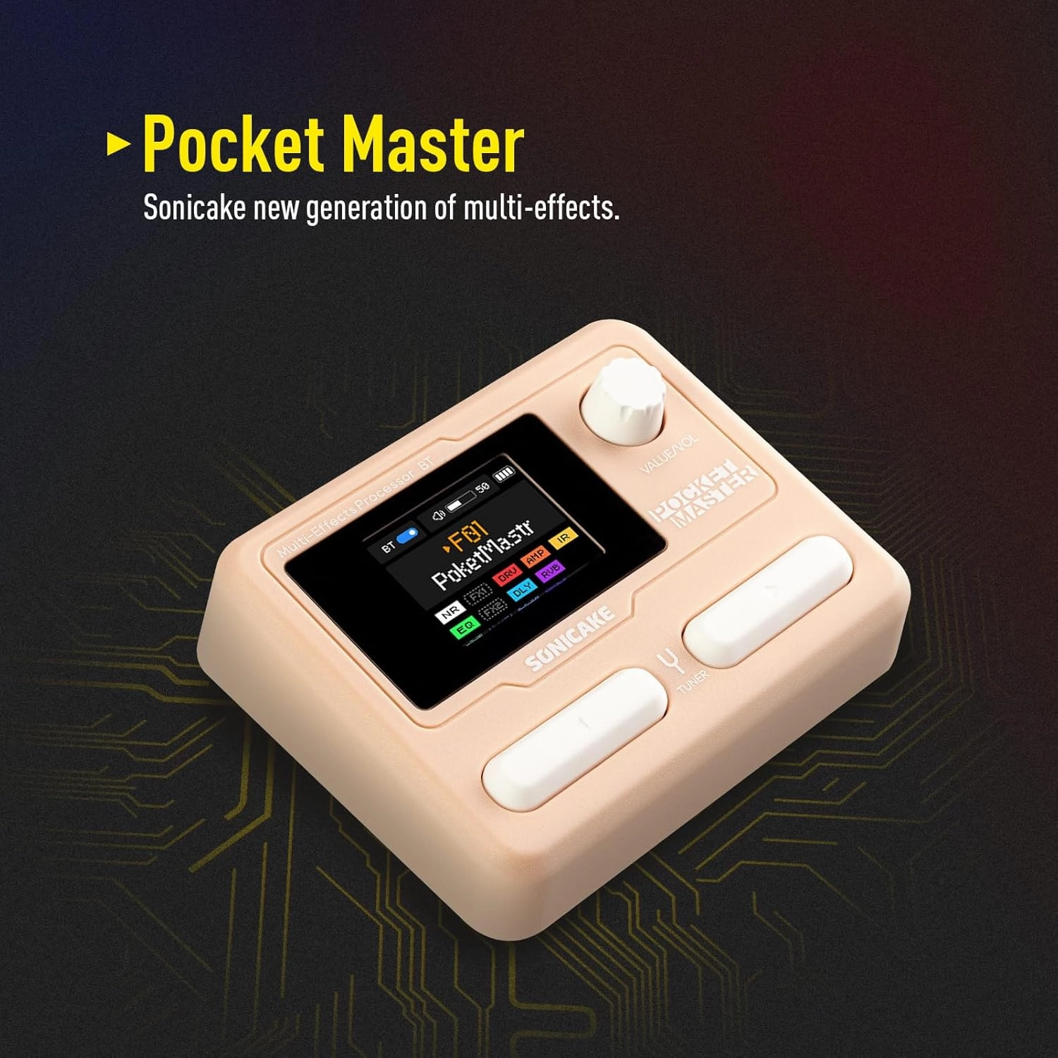 SONICAKE Pocket Master-Portable Multi Effects Pedal, 100  Built-in Guitar/Bass/Acoustic Effects, Amp Modeling, IR Cabinets Simulation, Stereo OTG USB Audio Interface, Rechargeable (Pink)