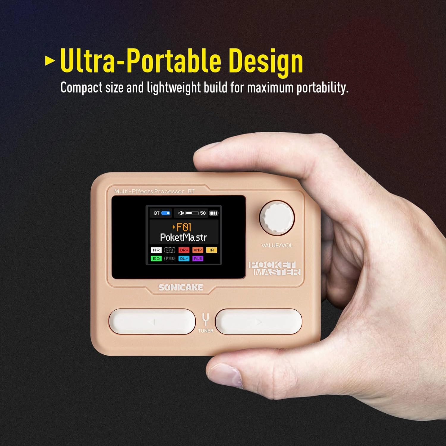 SONICAKE Pocket Master-Portable Multi Effects Pedal, 100  Built-in Guitar/Bass/Acoustic Effects, Amp Modeling, IR Cabinets Simulation, Stereo OTG USB Audio Interface, Rechargeable (Pink)